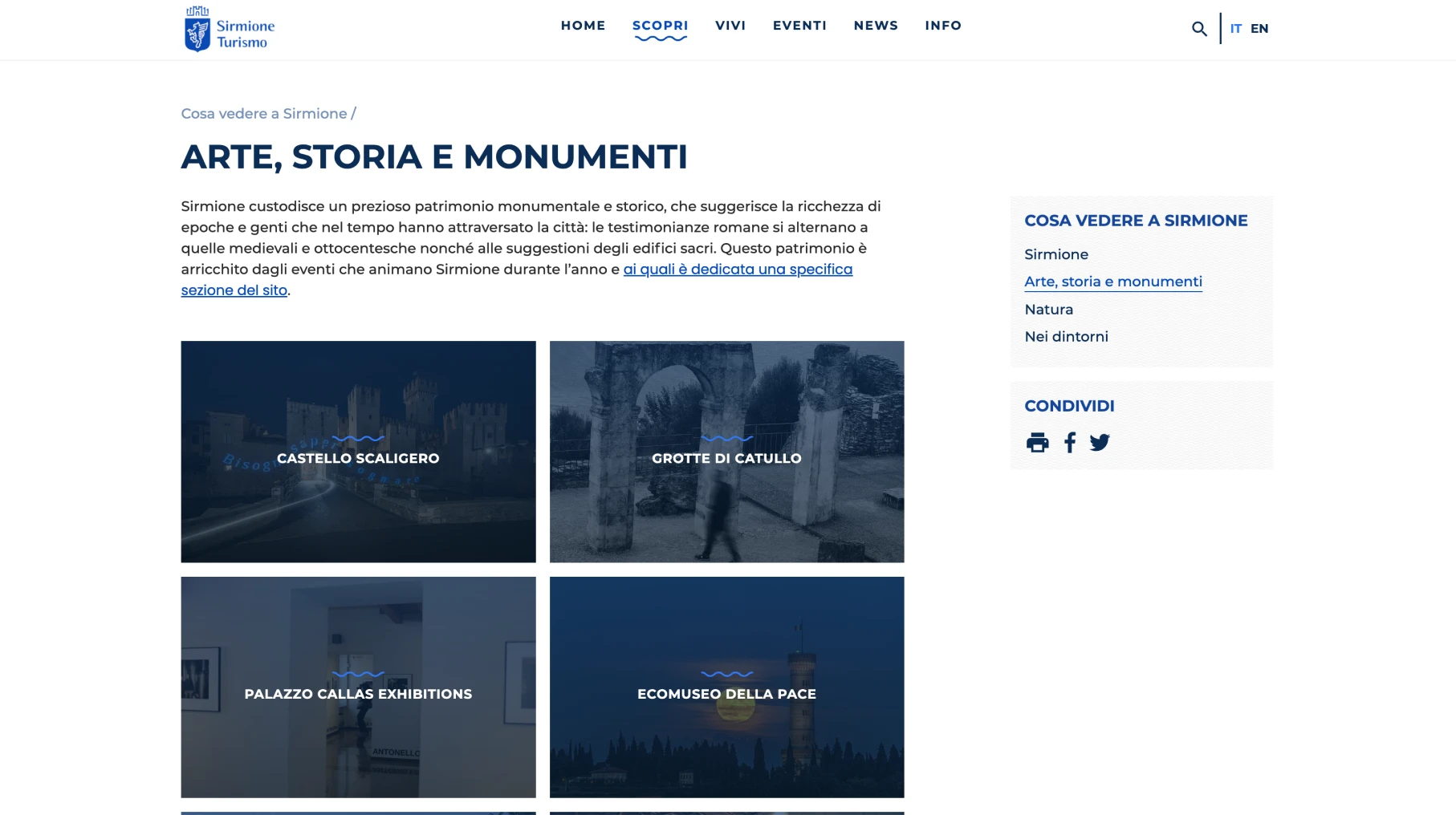 schermata visitsirmione.com sezione arte, storia e monumenti
