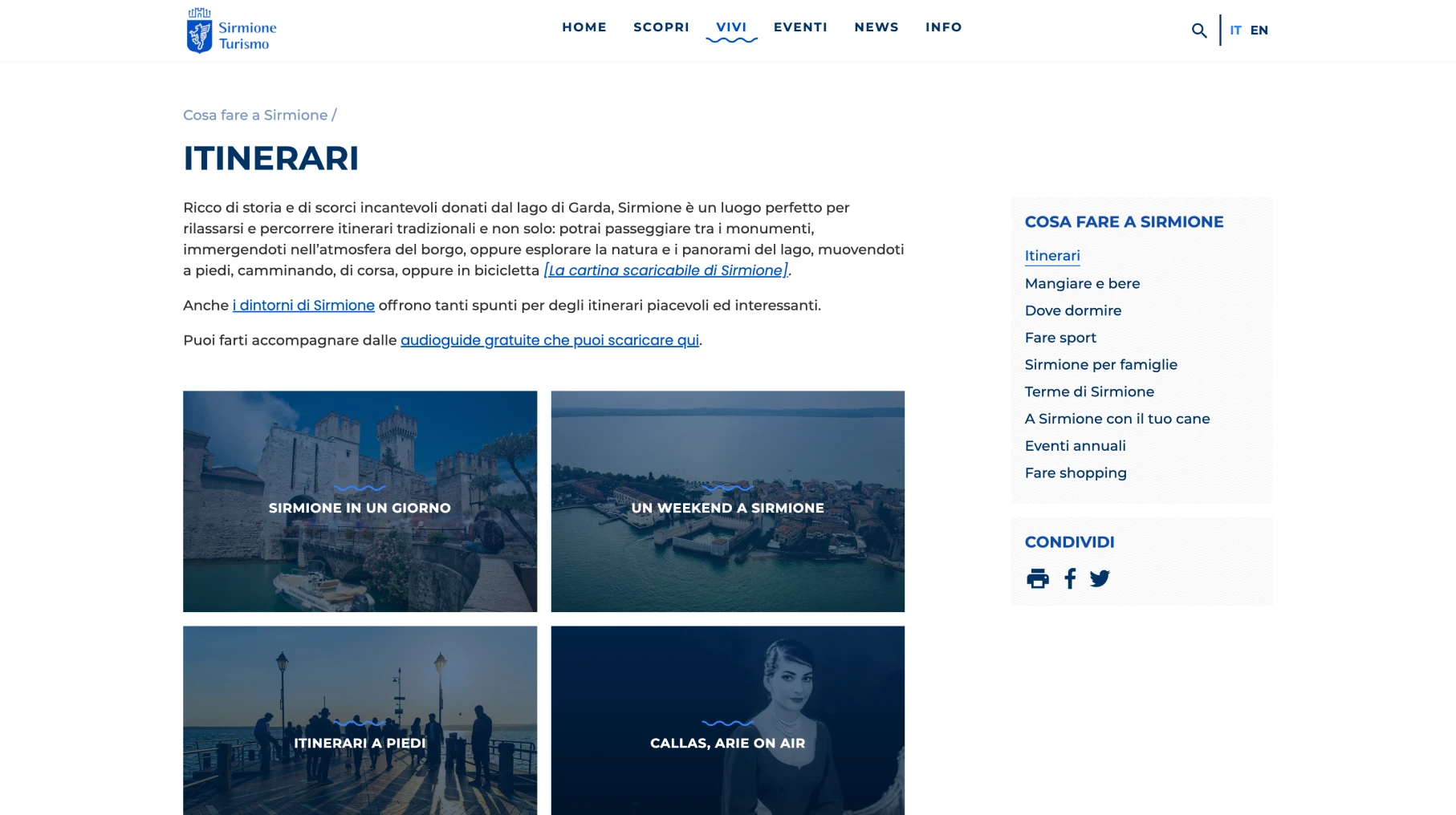 schermata visitsirmione.com sezione itinerari