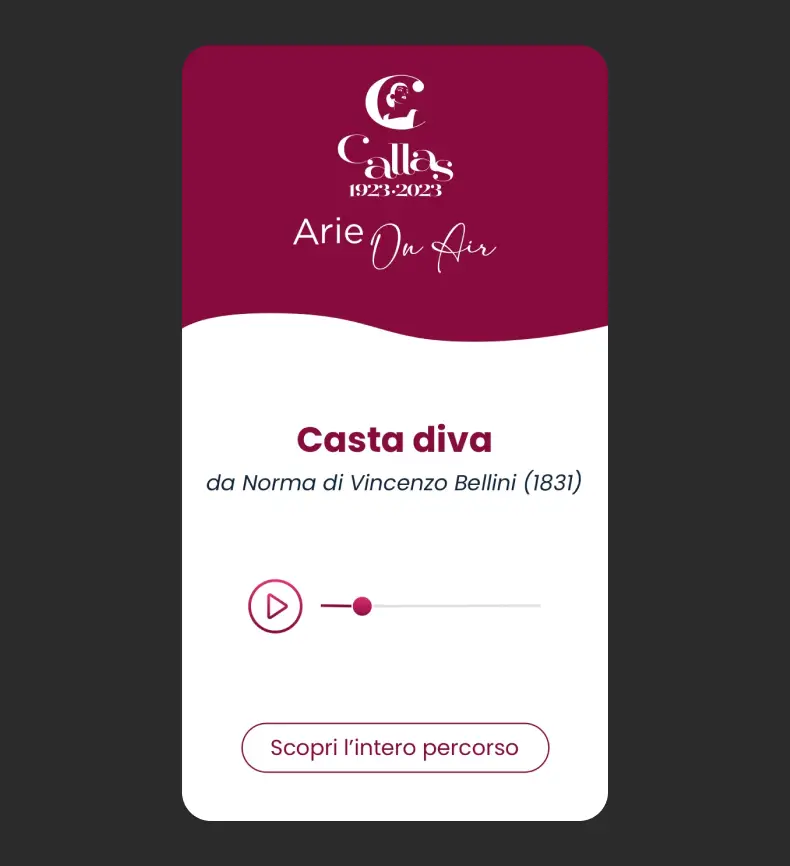 UI della pagina dedicata all'ascolto delle arie della Callas per il progetto 
