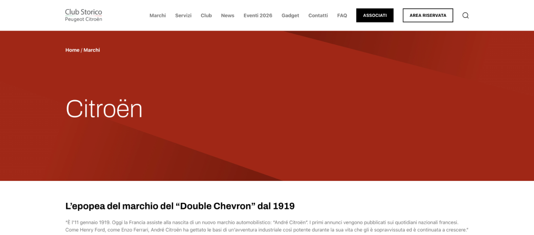 Citroën, storia e innovazione automobilistica - Frame del sito web Club Storico Peugeot Citröen Italia