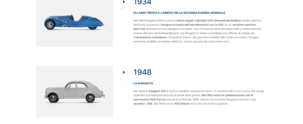 Auto storiche del 1934 e 1948 - Frame del sito web Club Storico Peugeot Citröen Italia