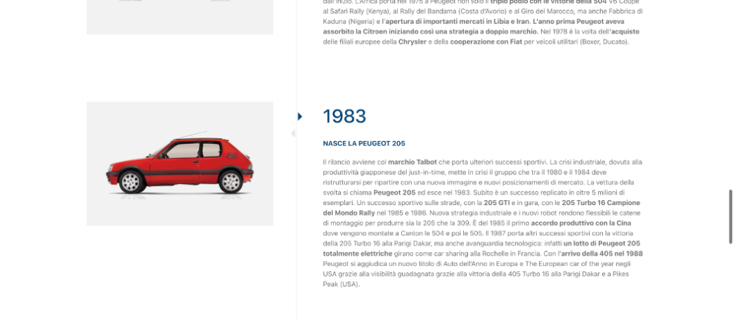 Auto rossa, Peugeot 205 del 1983 - Frame del sito web Club Storico Peugeot Citröen Italia
