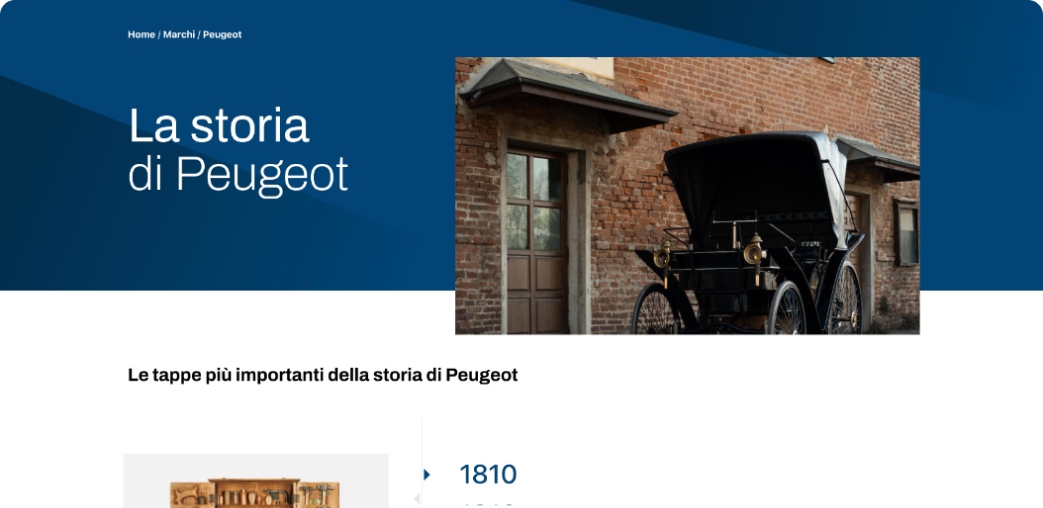 Storia dell'auto Peugeot nel 1810 - Frame del sito web Club Storico Peugeot Citröen Italia