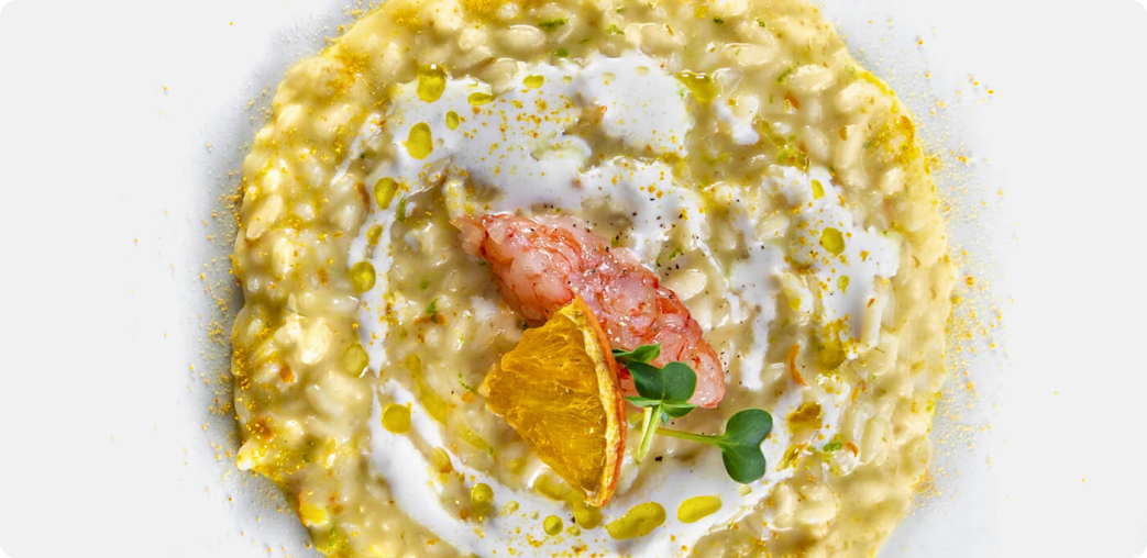 Risotto con gamberi e arancia - Food photography per il sito Artevento