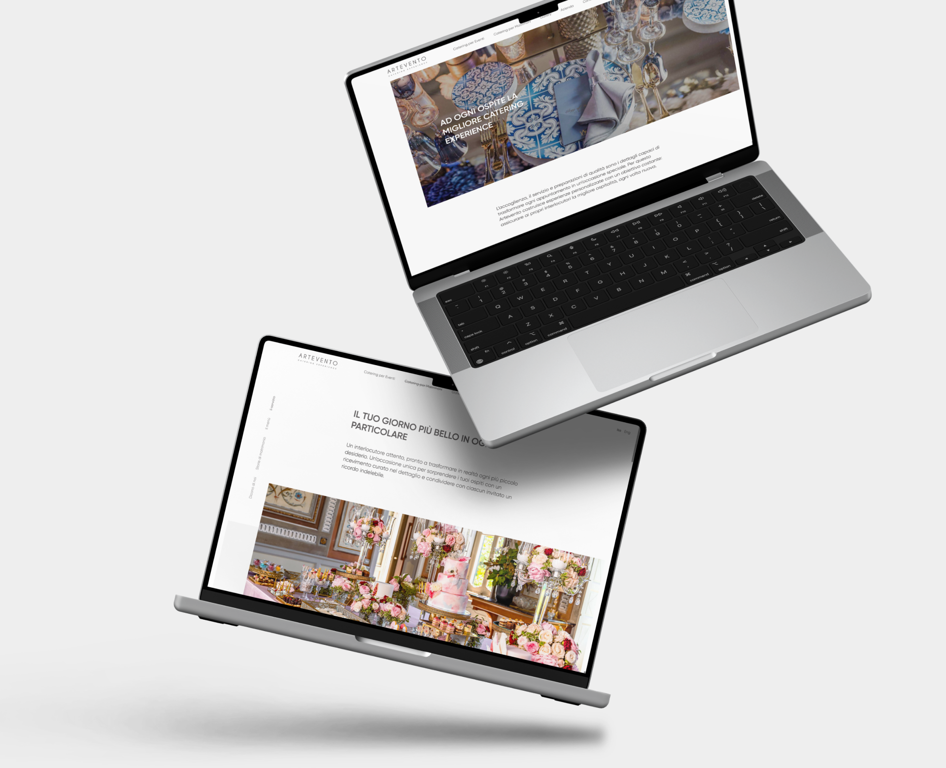 Due laptop con design elegante mostrano il Sito Web di Artevento